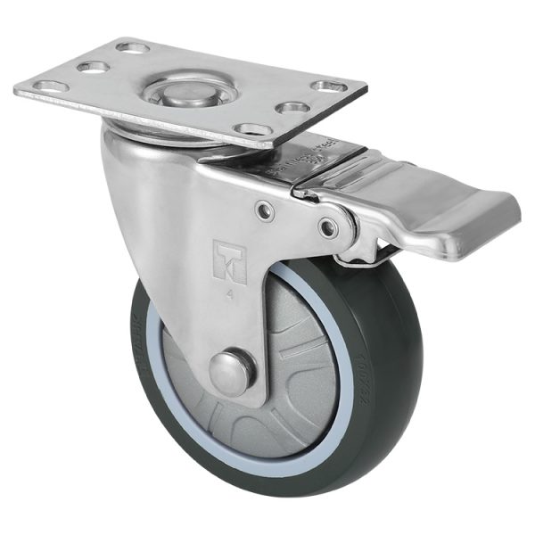 TAHK medium duty-sized single shaft dark green TPU wheel+ silver Plastic cover-stainless steel 304