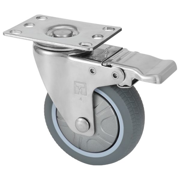 TAHK medium duty single shaft dark grey TPR wheel +silver Plastic cover-stainless steel 304