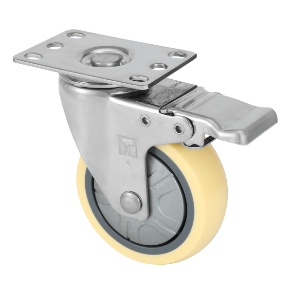 TAHK medium duty single shaft beige nylon wheel +silver Plastic cover-stainless steel 304