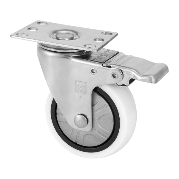 TAHK Medium duty single shaft white nylon wheel + silver Plastic cover-stainless steel 304