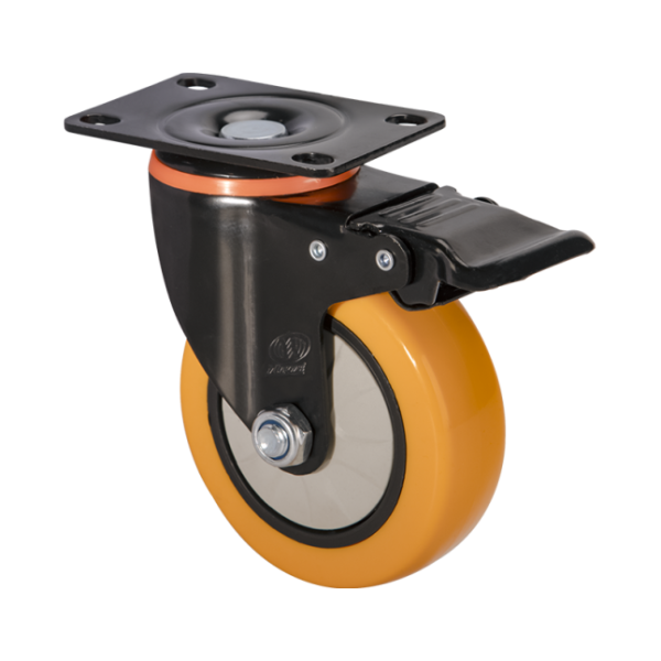 Medium duty PVC casters orange-yellow single bearing